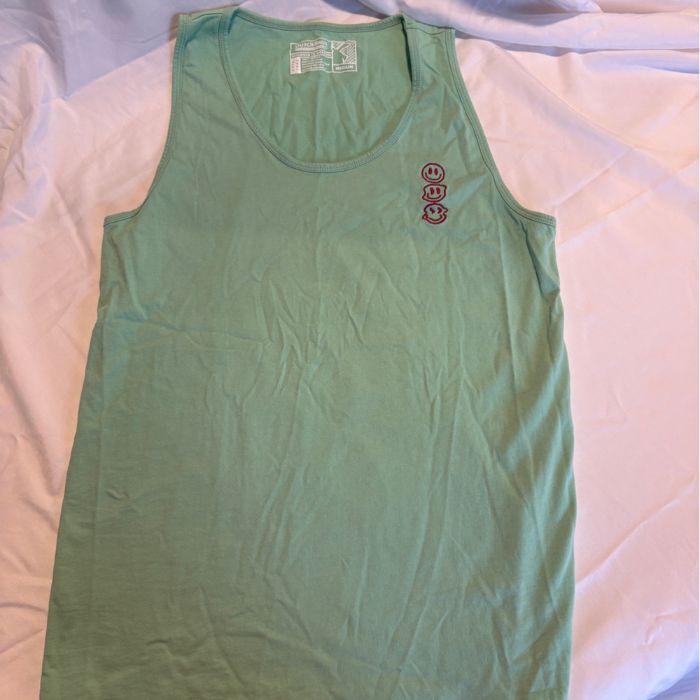 Dutch Bros Mint Green Tank Top with Smiley Faces